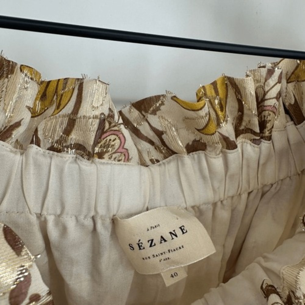 Sezane Rosita Dress in Miranda 40 US 8 Gold Floral Silk Metallic Off Shoulder - Picture 8 of 12